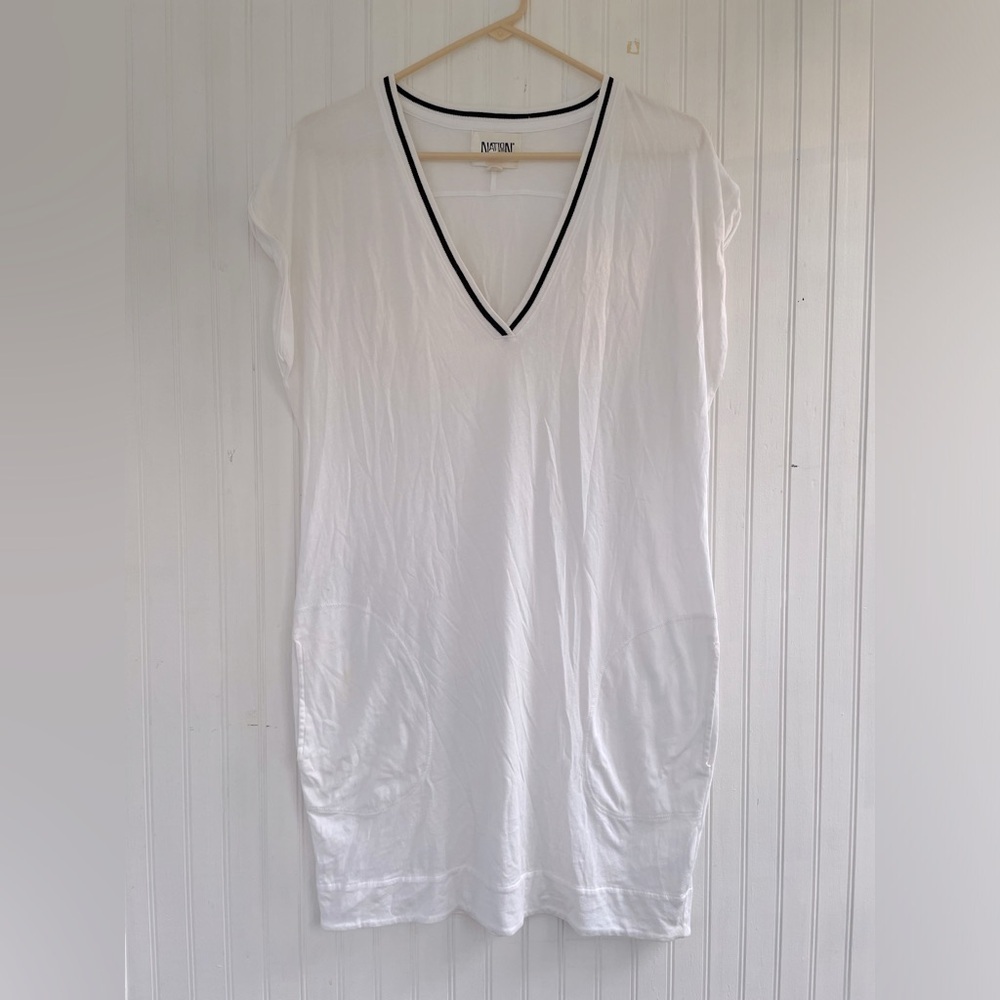 Nation LTD Women's White Black V-neck Black Coverup or T-shirt Dress Size Small